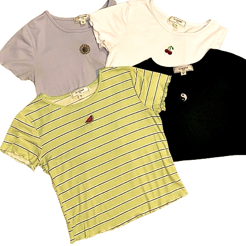No Comment Bundle Juniors 90's Med Ribbed Crop Tops Various Embroidared Deco